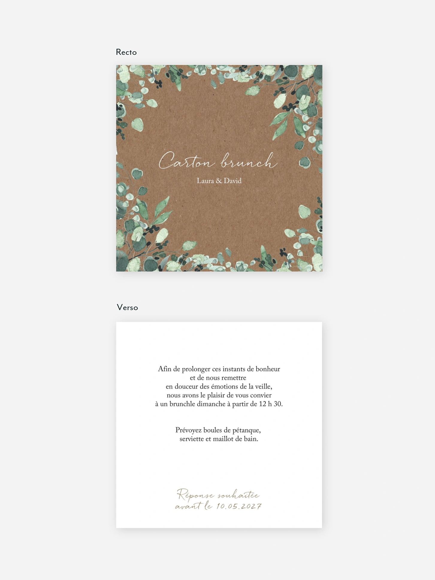 Carte brunch All the greenery effet kraft