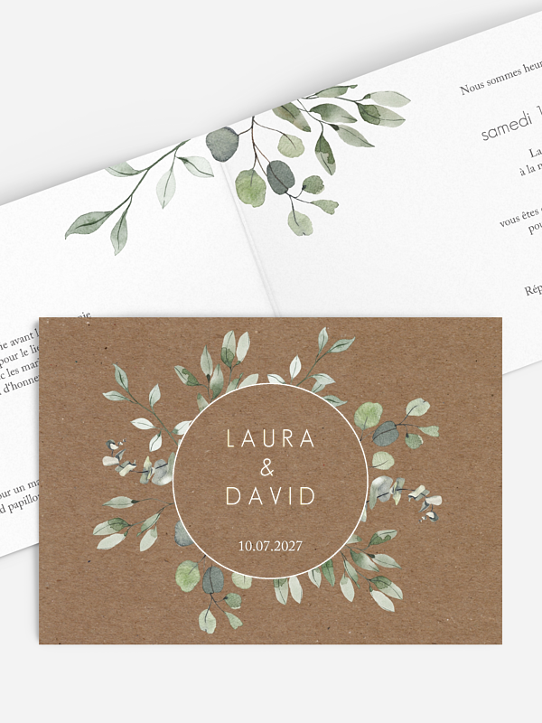 Faire-part de mariage Feuilles d'eucalyptus effet kraft