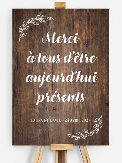 Poster bienvenue mariage Joli bois