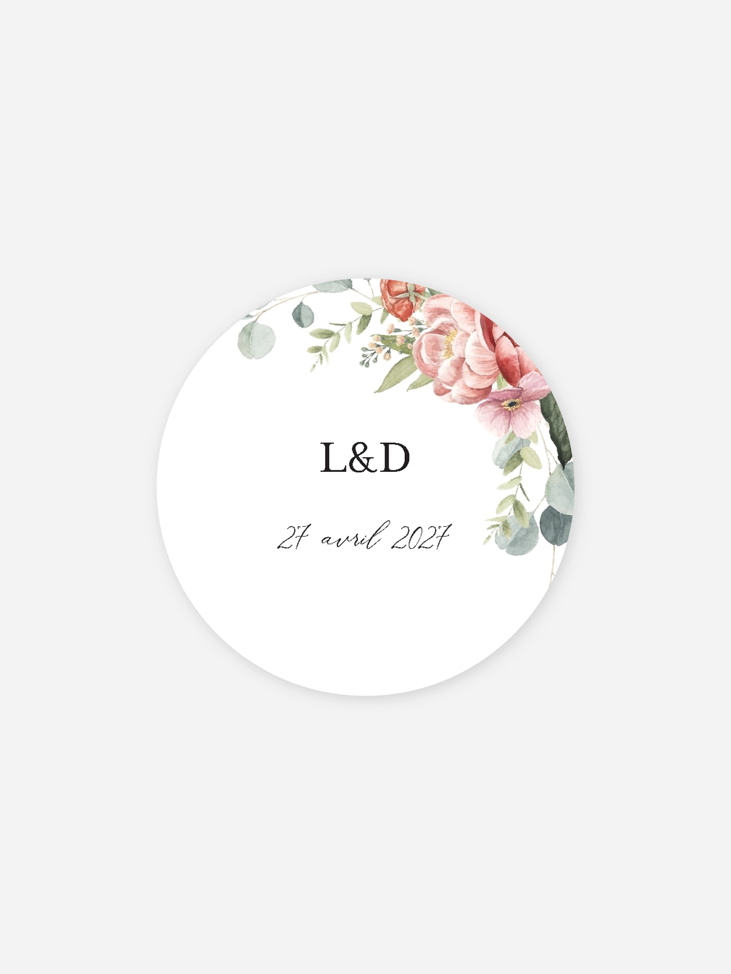 Étiquette cadeau mariage Couronne de pivoines