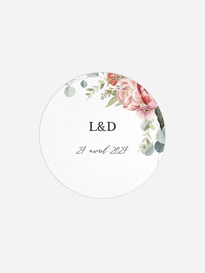Étiquette cadeau mariage Couronne de pivoines