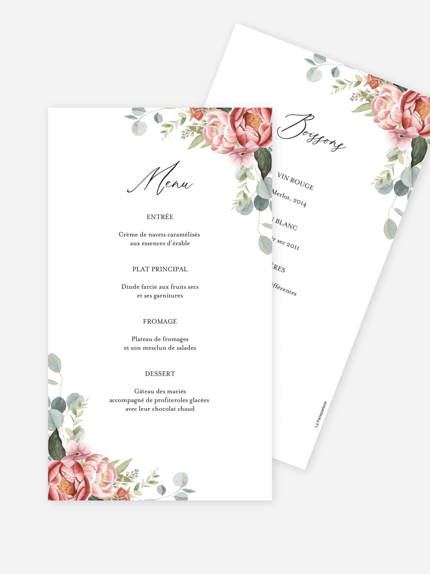 Menu mariage Couronne de pivoines