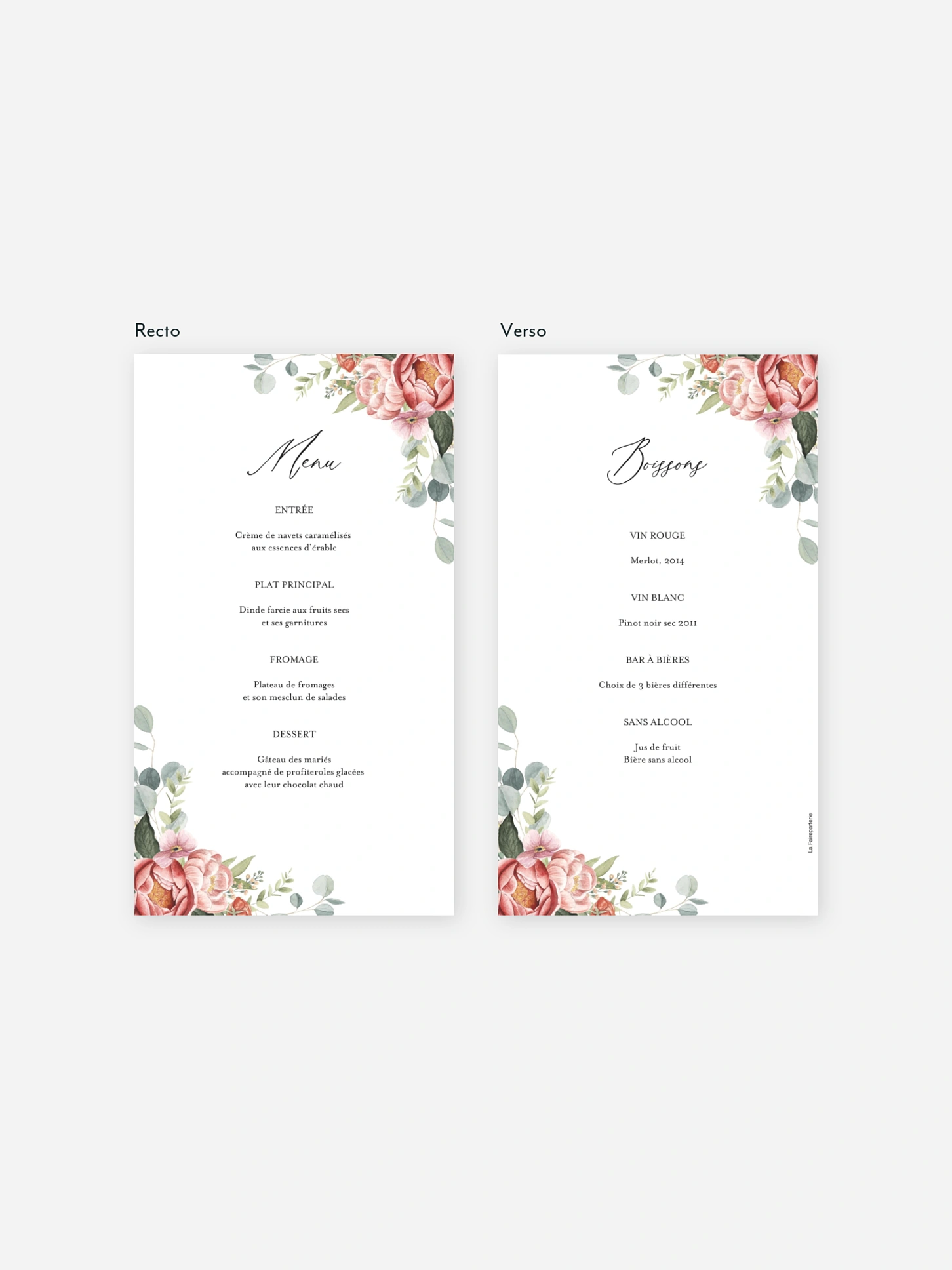 Menu mariage Couronne de pivoines