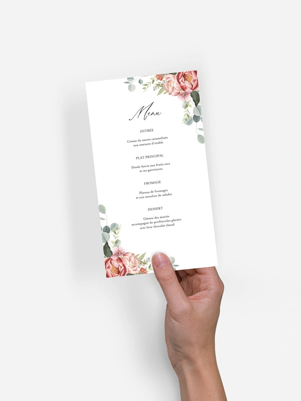 Menu mariage Couronne de pivoines