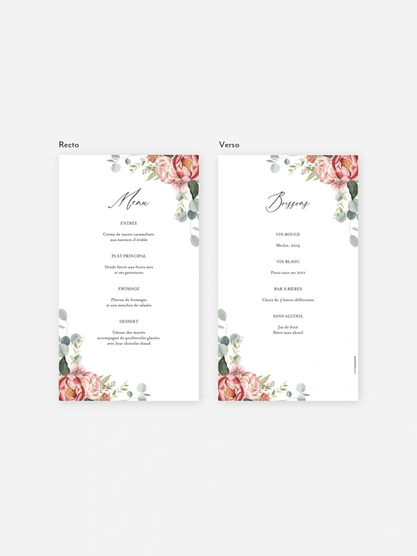 Menu mariage Couronne de pivoines