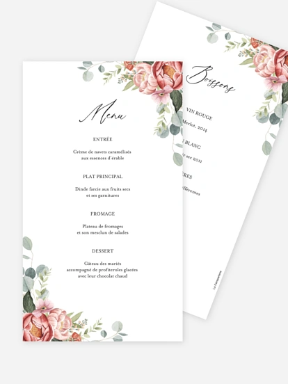 Menu mariage Couronne de pivoines