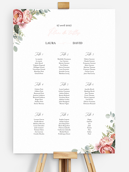 Poster plan de table mariage Couronne de pivoines