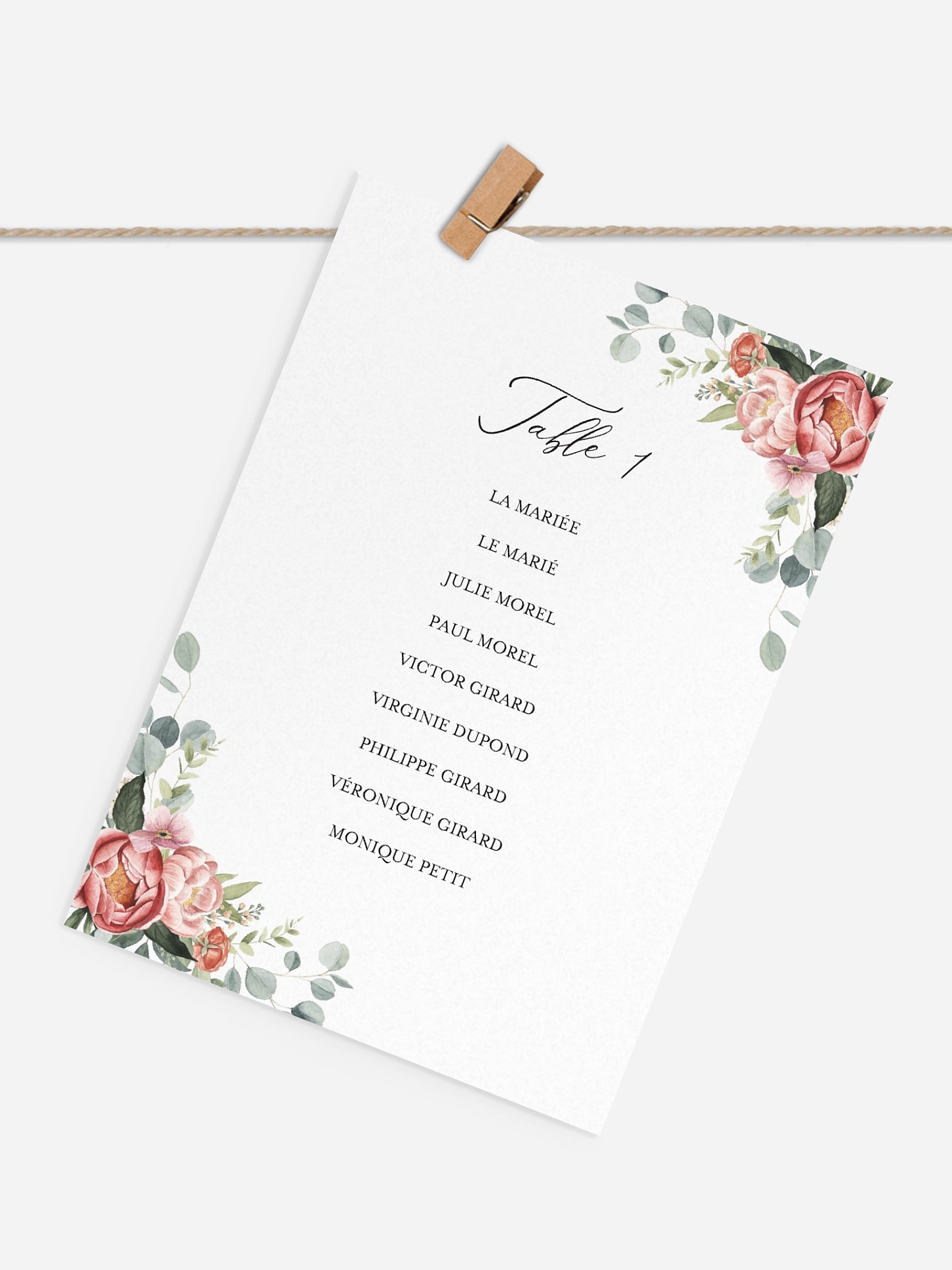 Cartons plan de table mariage Couronne de pivoines
