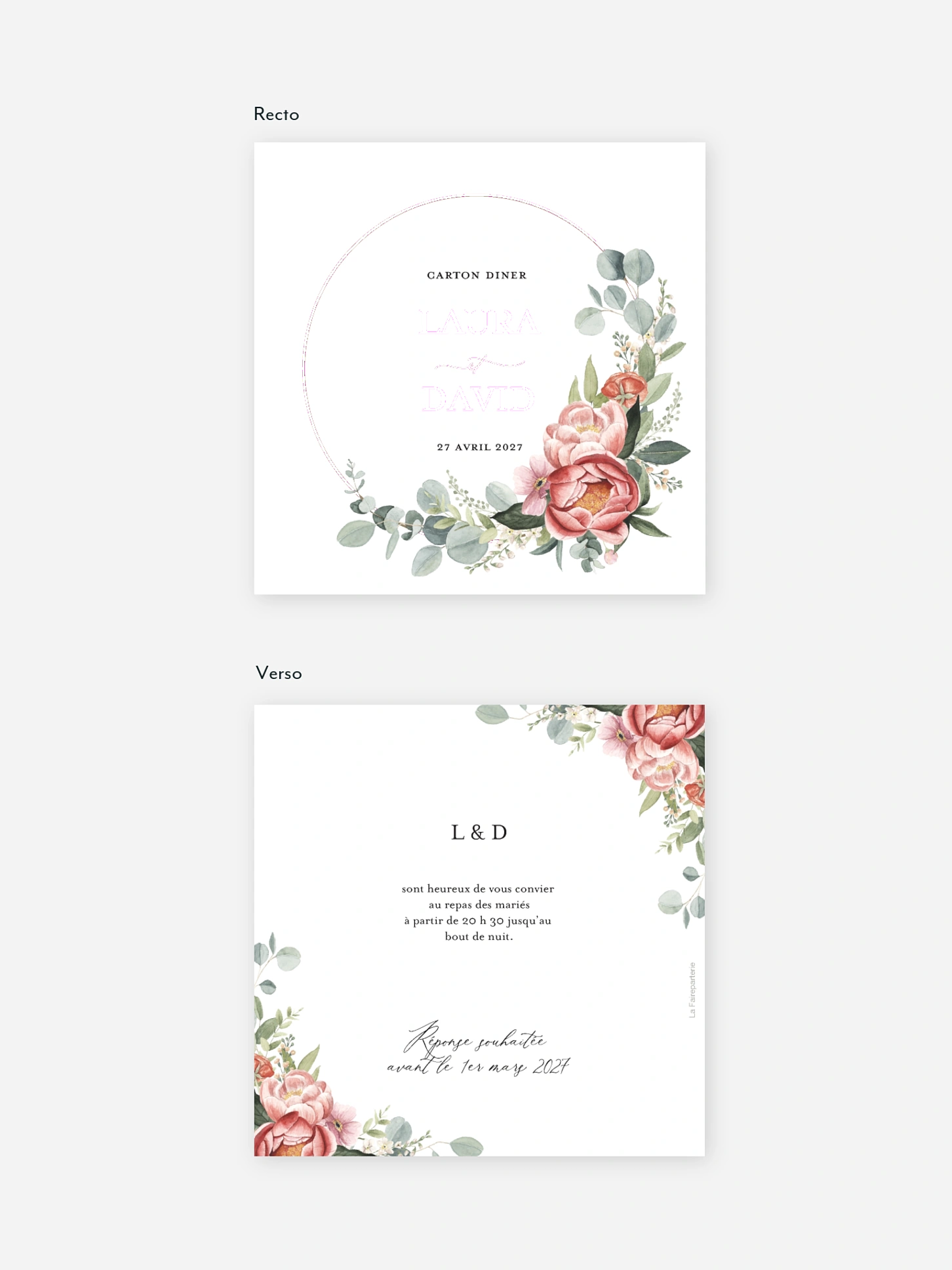 Carton d'invitation Couronne de pivoines