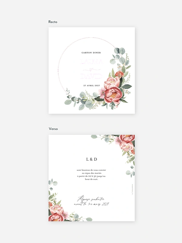 Carton d'invitation Couronne de pivoines