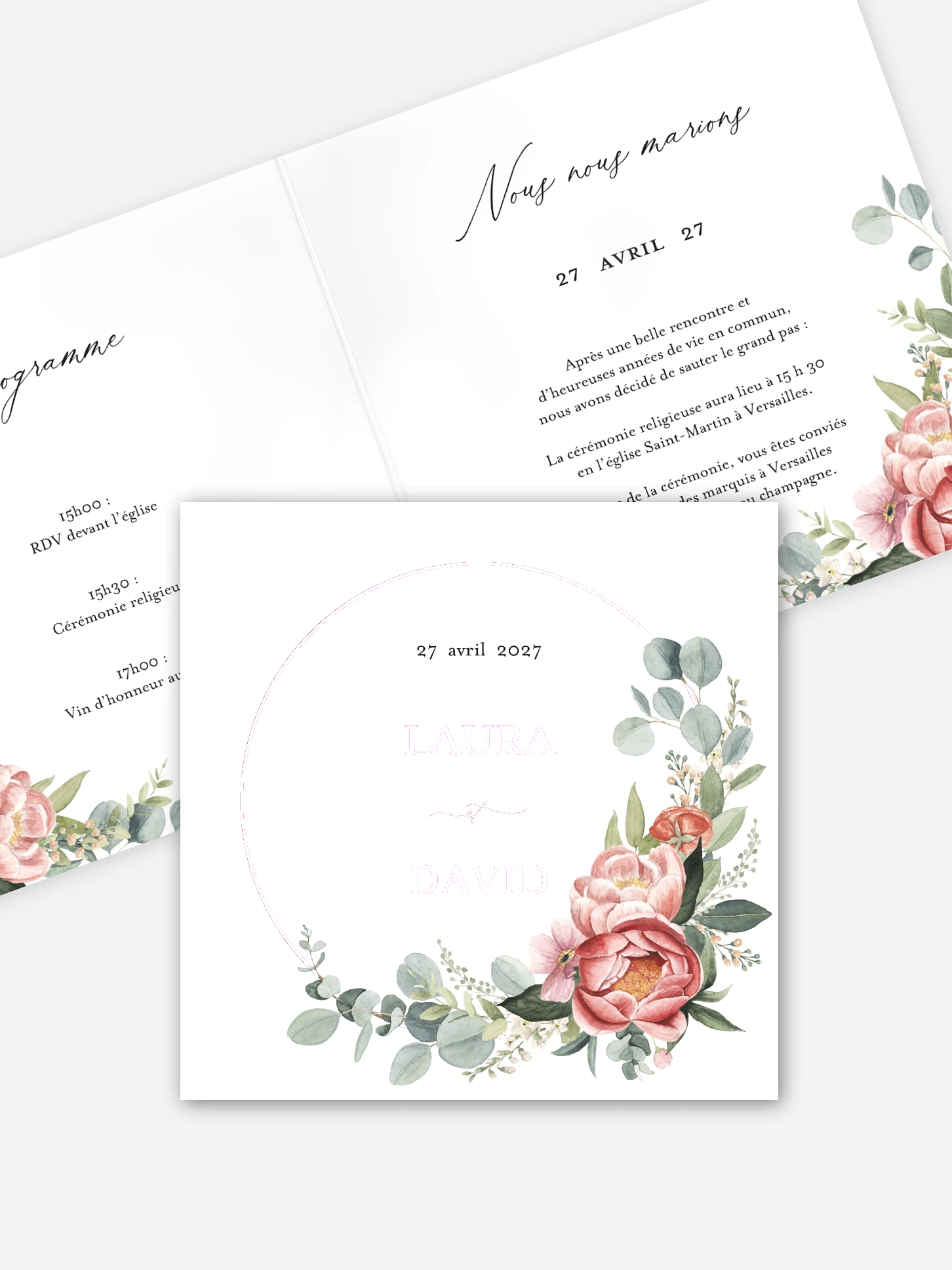 Faire-part de mariage Couronne de pivoines