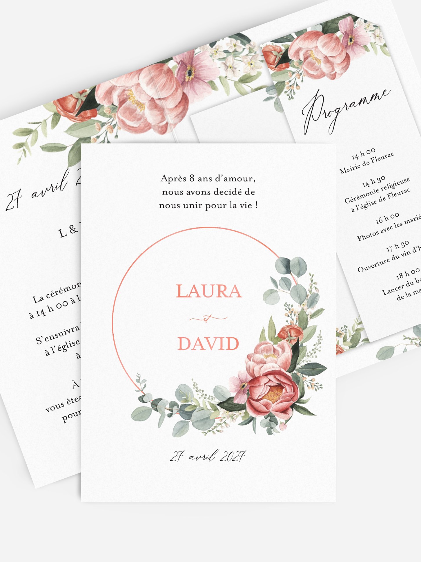 Faire-part de mariage Couronne de pivoines