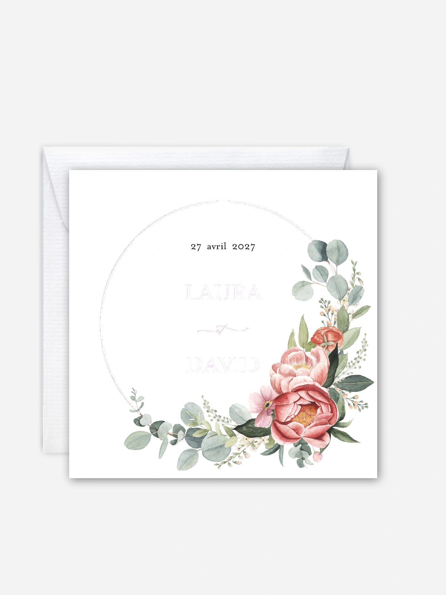 Faire-part de mariage Couronne de pivoines