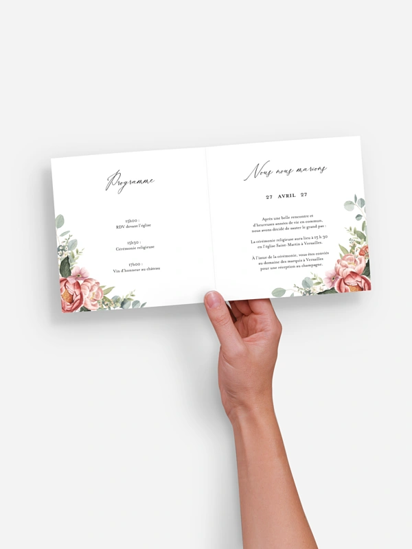 Faire-part de mariage Couronne de pivoines