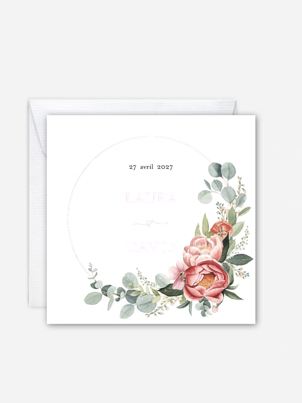 Faire-part de mariage Couronne de pivoines