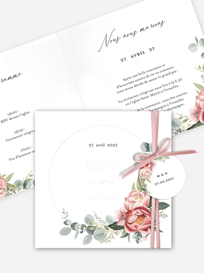 Faire-part de mariage Couronne de pivoines