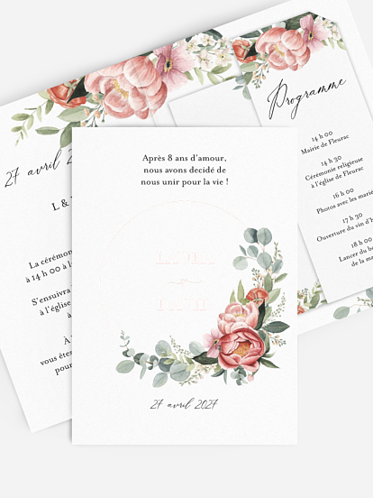 Faire-part de mariage Couronne de pivoines