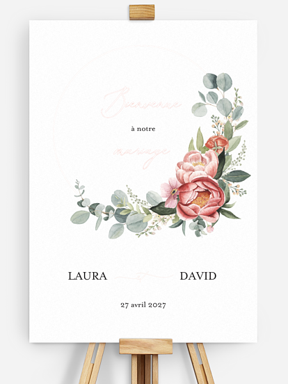Poster bienvenue mariage Couronne de pivoines