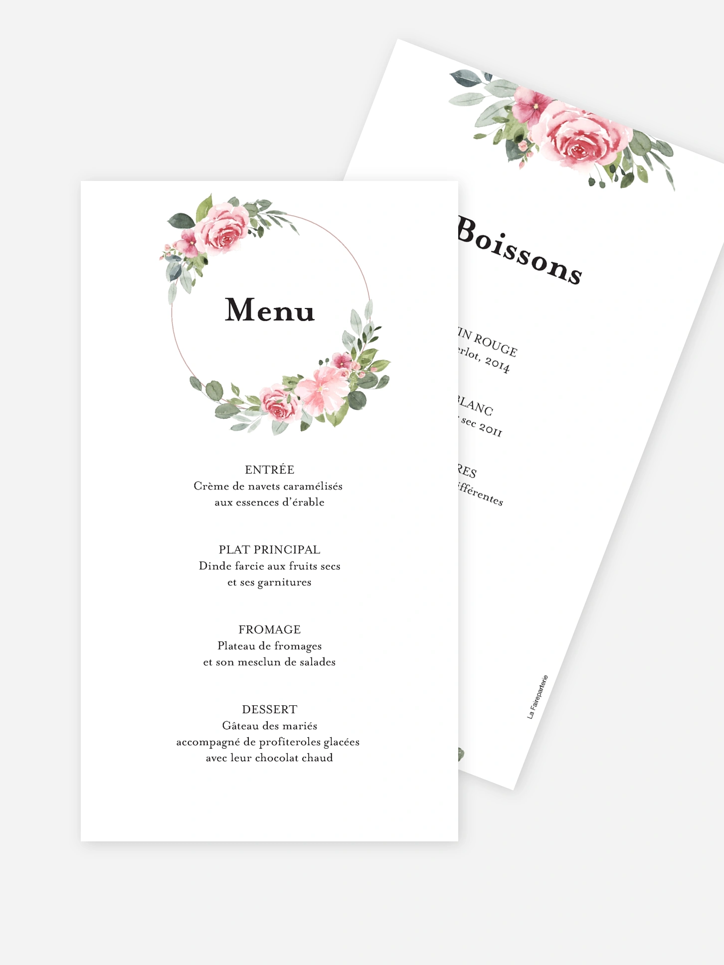 Menu mariage Couronne rosalie