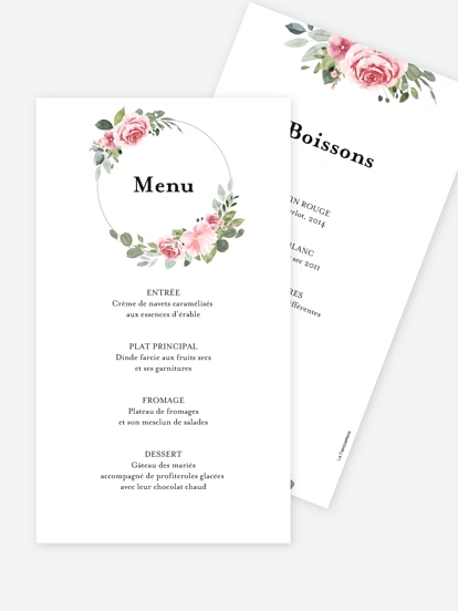Menu mariage Couronne rosalie