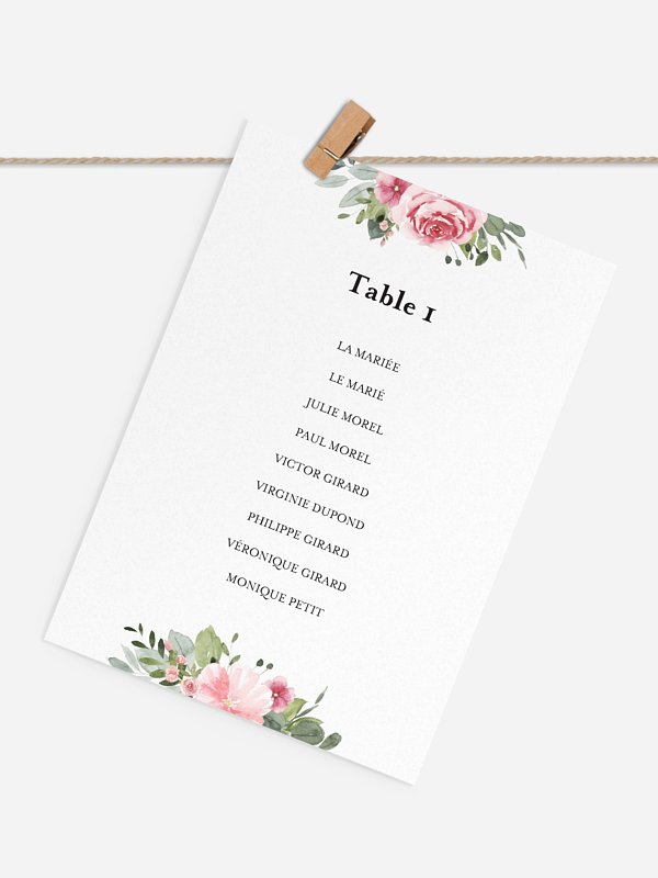 Cartons plan de table mariage Couronne rosalie