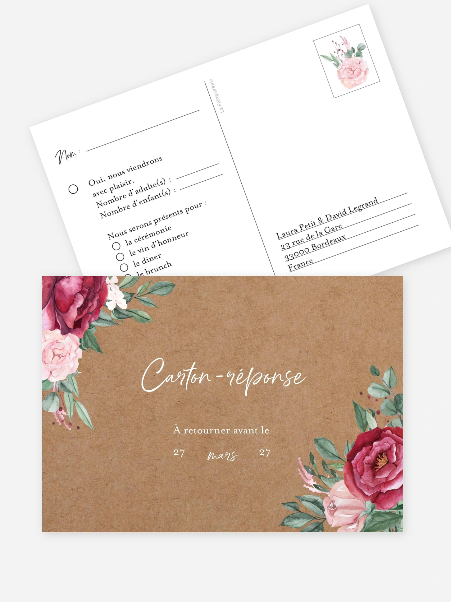 Carton réponse Rustic rose