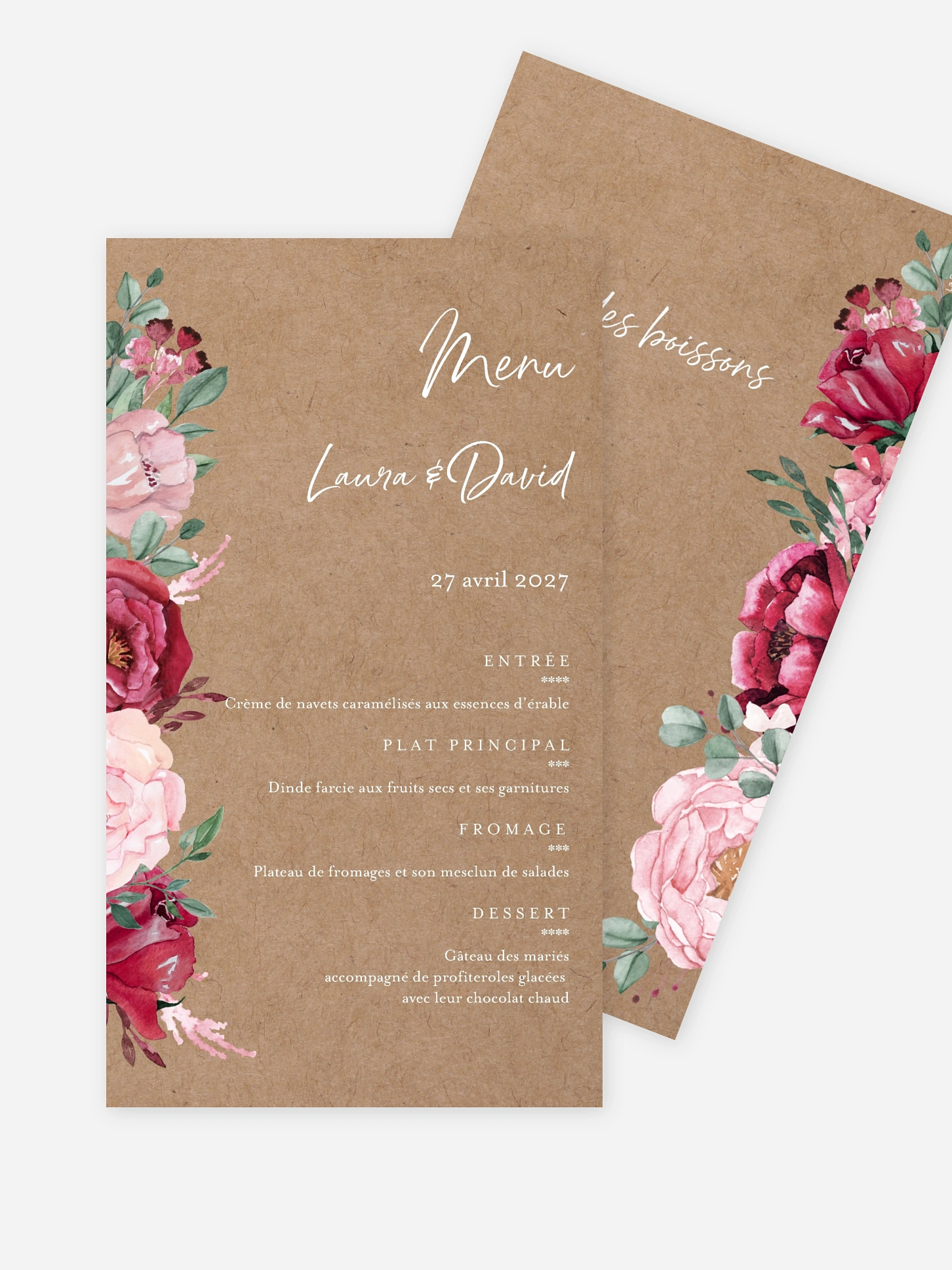 Menu mariage Rustic rose