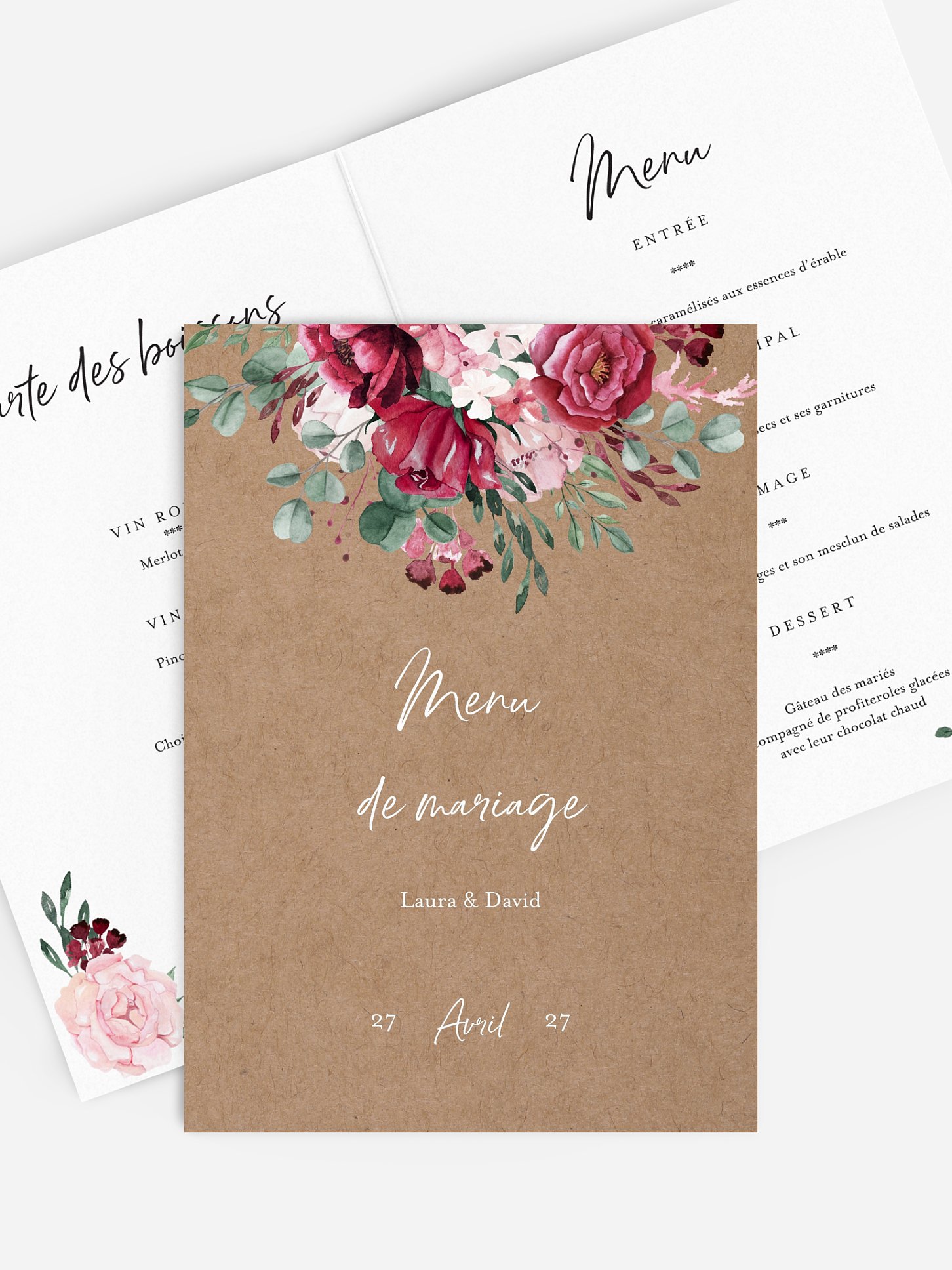Menu mariage Rustic rose