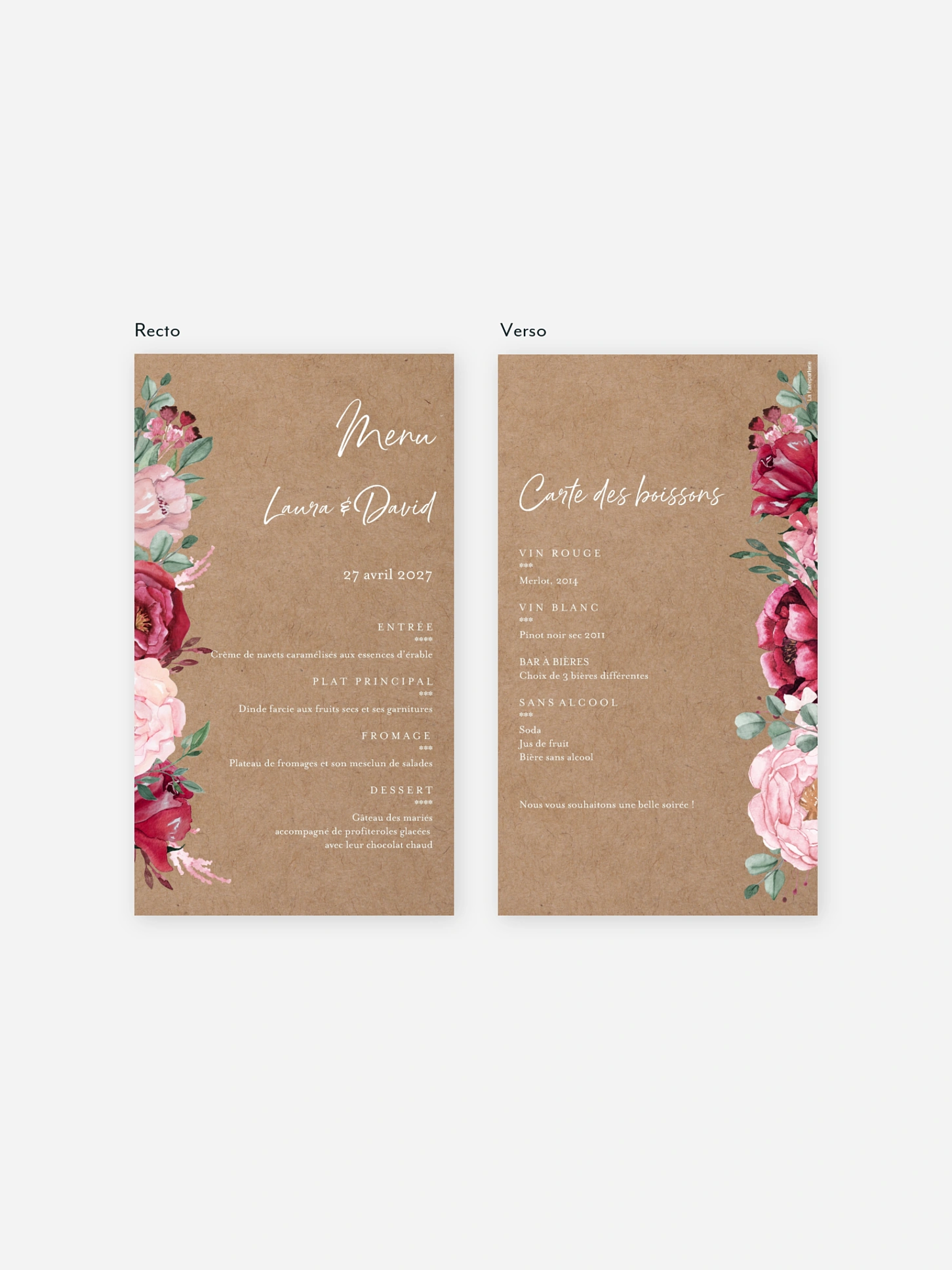Menu mariage Rustic rose