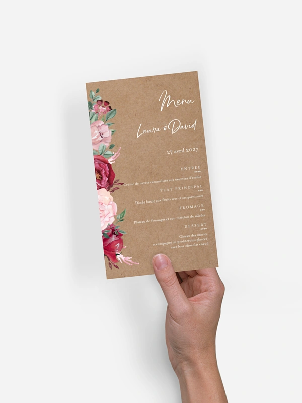 Menu mariage Rustic rose