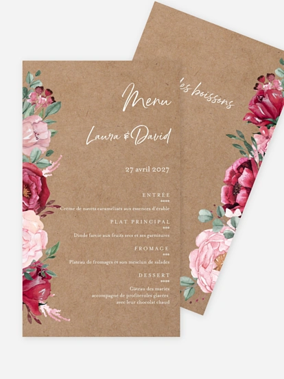 Menu mariage Rustic rose