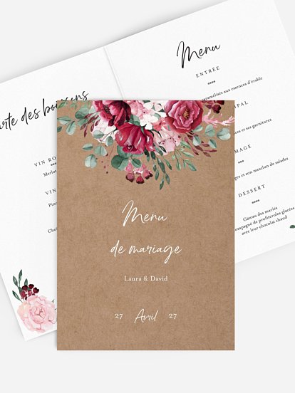 Menu mariage Rustic rose