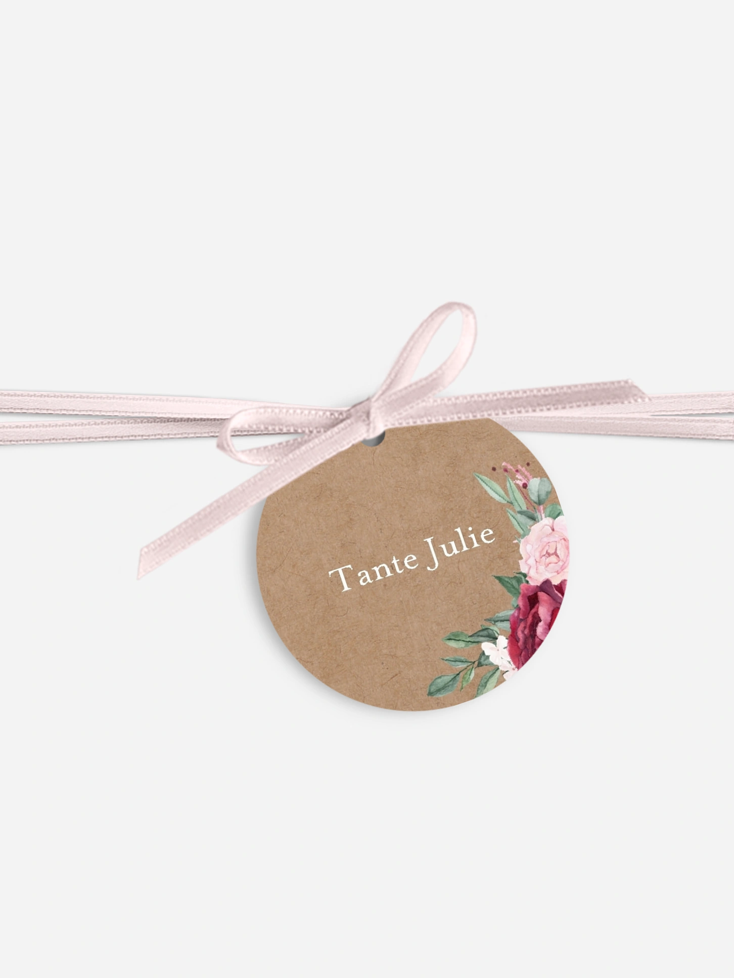 Étiquette avec ruban mariage individuelle Rustic rose