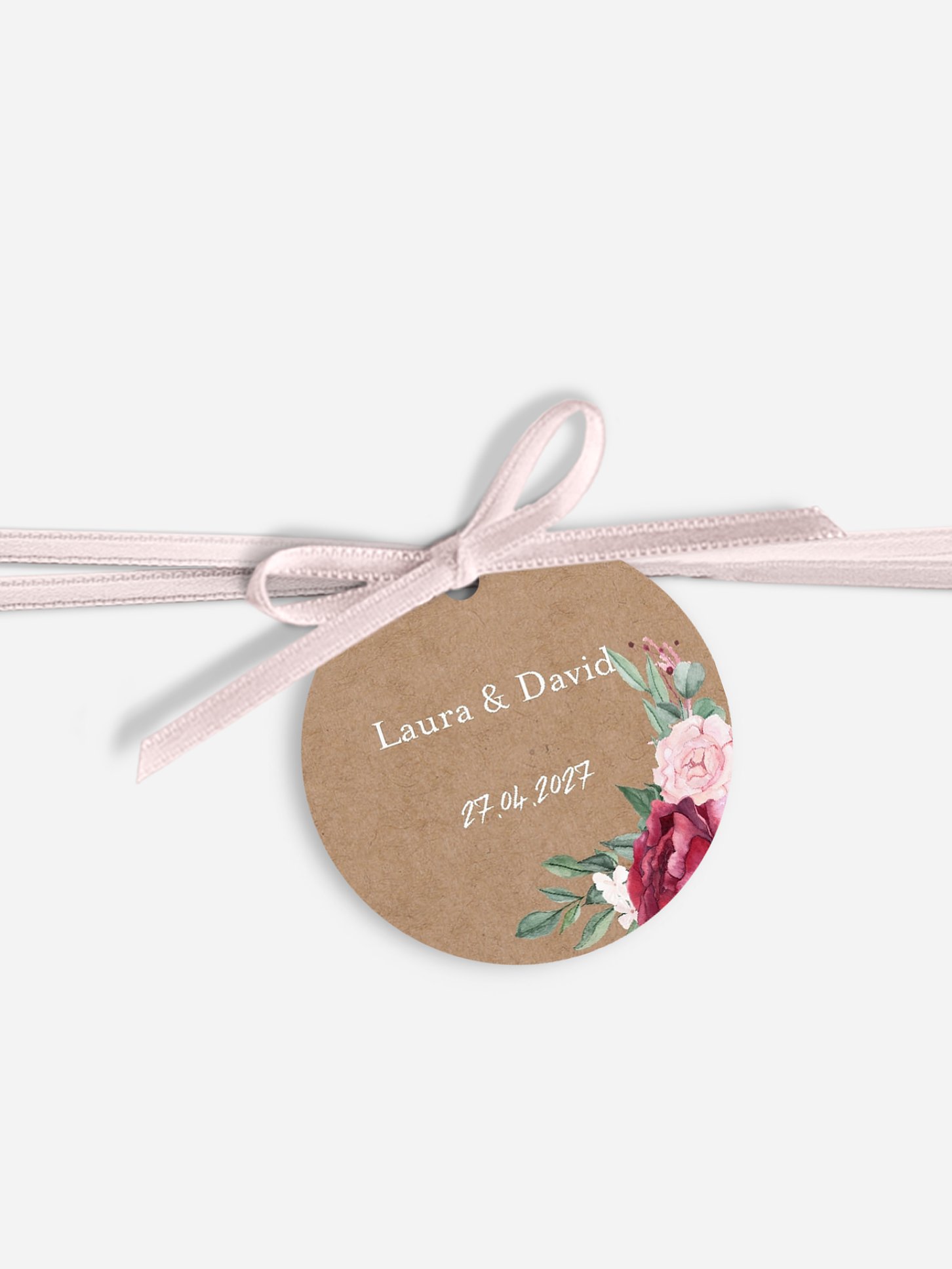 Étiquette avec ruban Rustic rose
