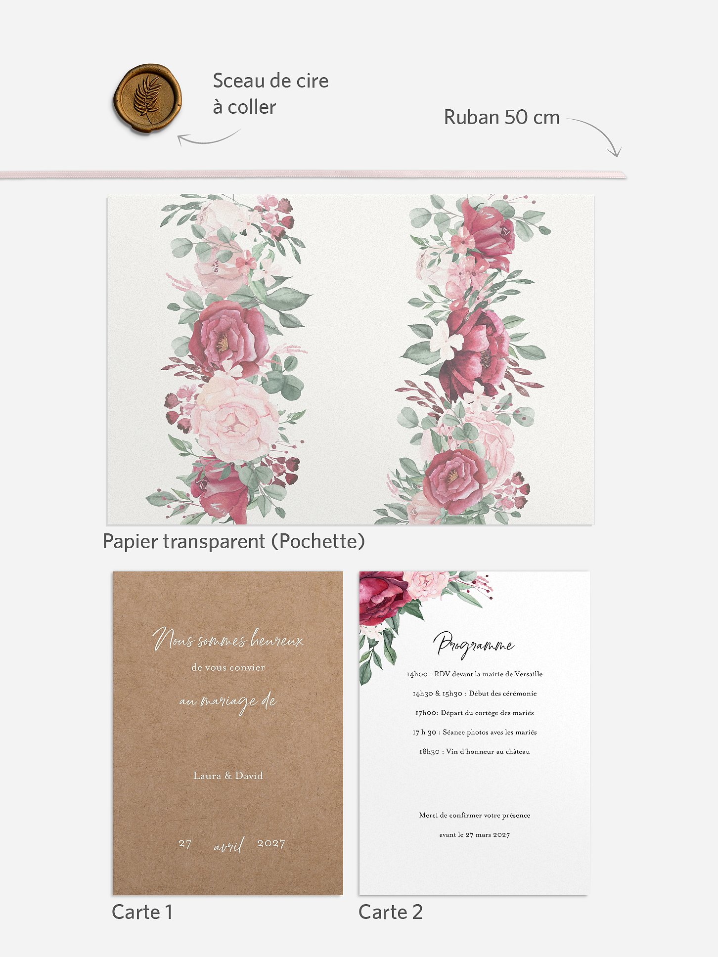 Faire-part de mariage Rustic rose