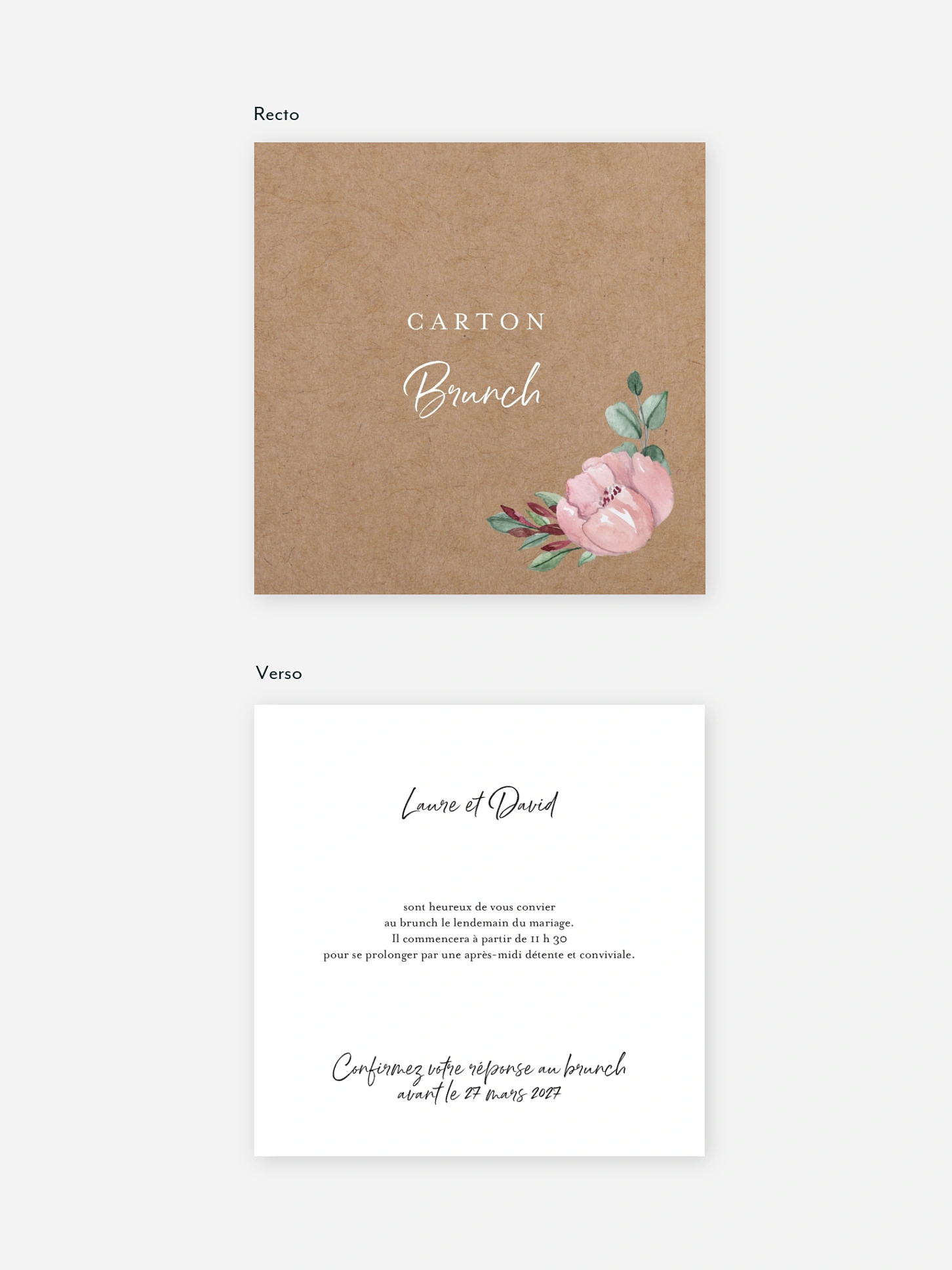 Carte brunch Rustic rose