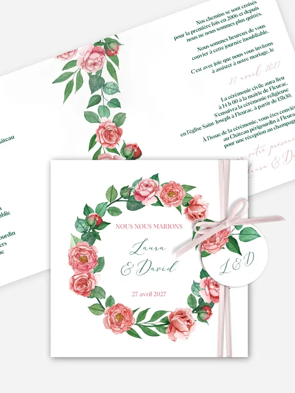 Faire-part de mariage Couronne de roses