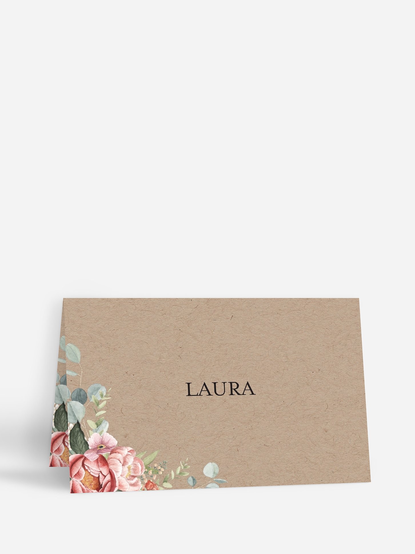 Marque-place mariage Couronne de pivoines effet kraft