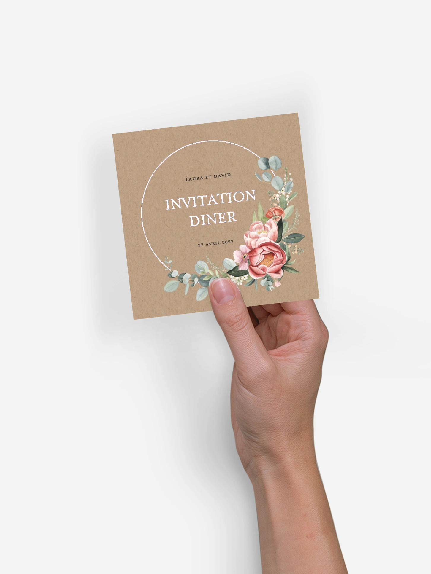 Carton d'invitation Couronne de pivoines effet kraft