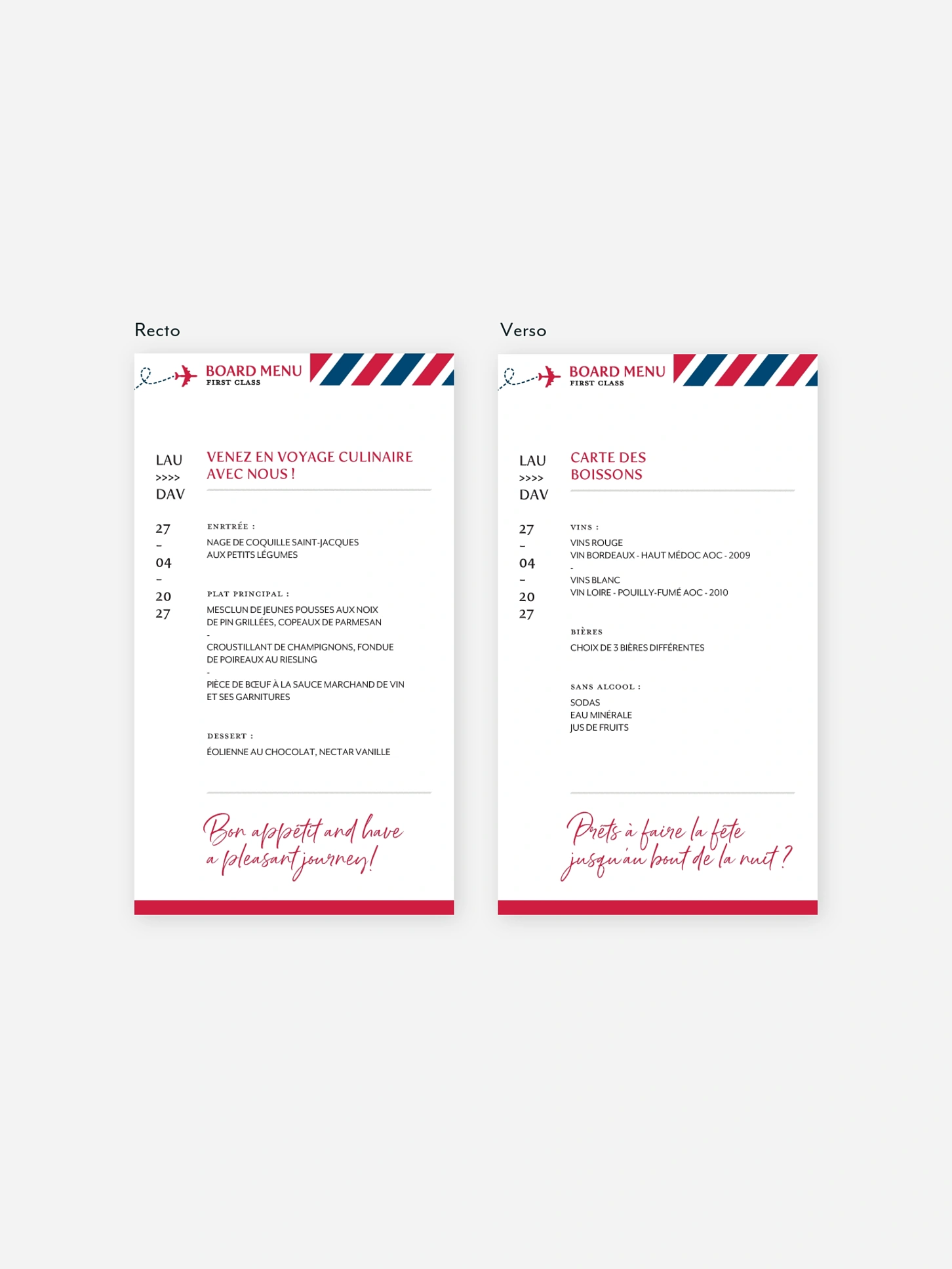 Menu mariage Merveilleux voyage