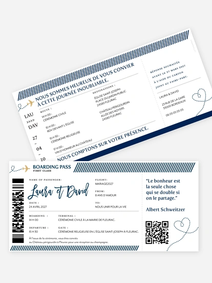 Faire-part de mariage Embarquement magique