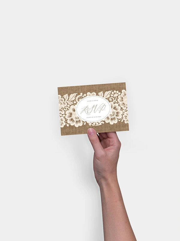 Carton réponse Jute et dentelle