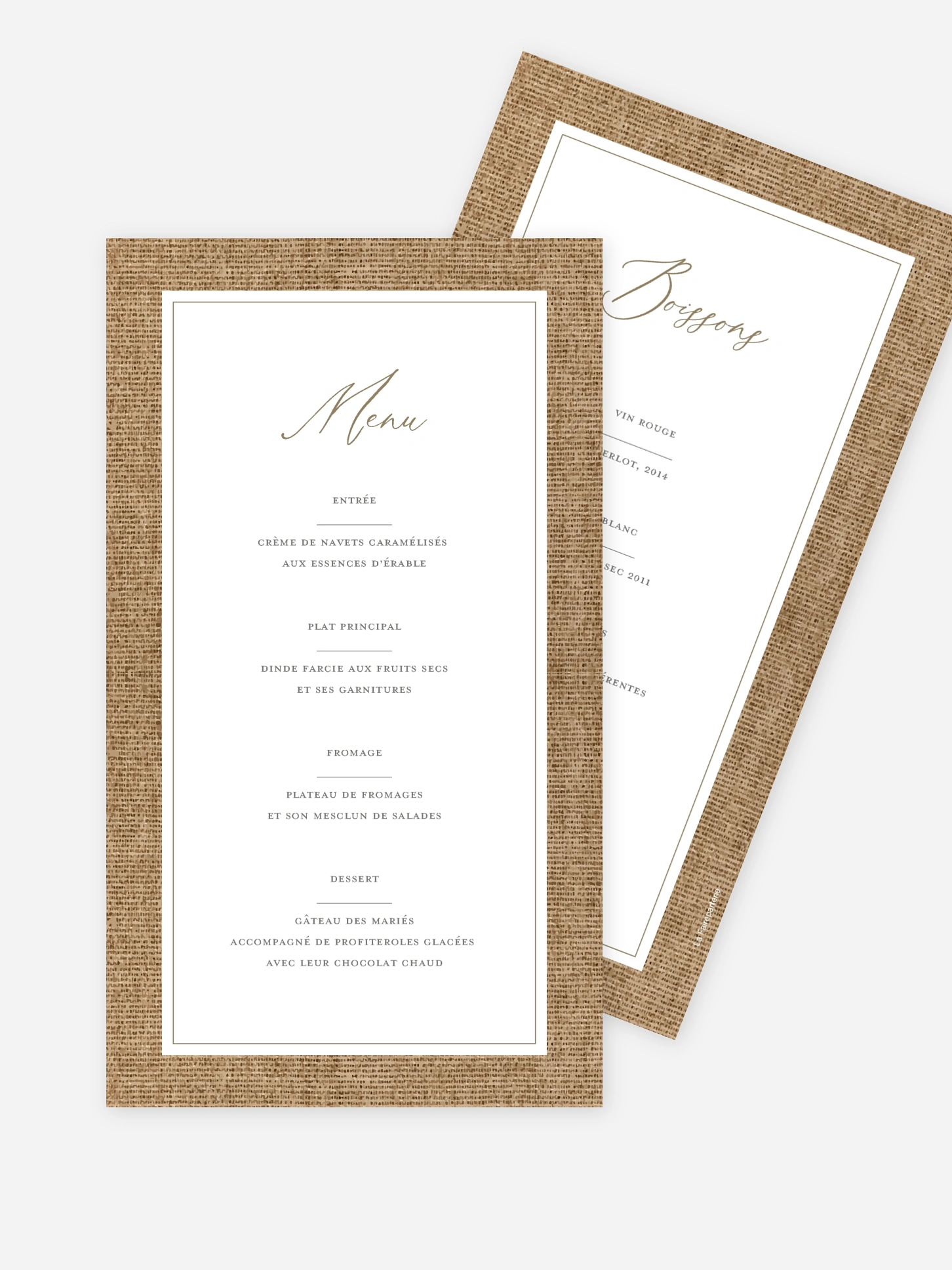 Menu mariage Jute et dentelle