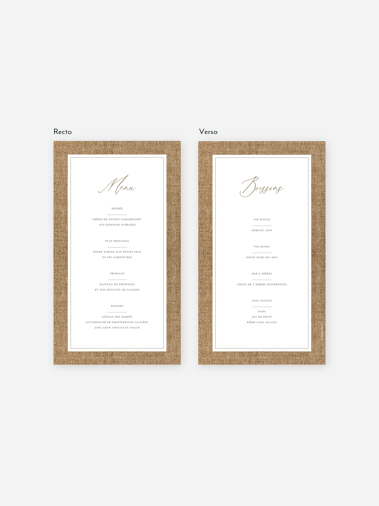 Menu mariage Jute et dentelle