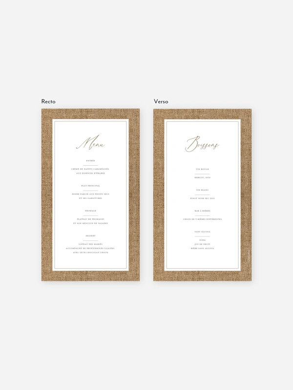 Menu mariage Jute et dentelle