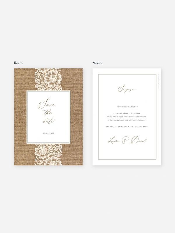 Save the date Jute et dentelle