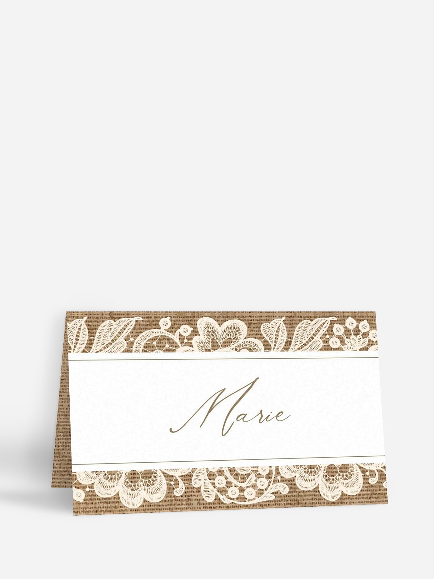 Marque-place mariage Jute et dentelle