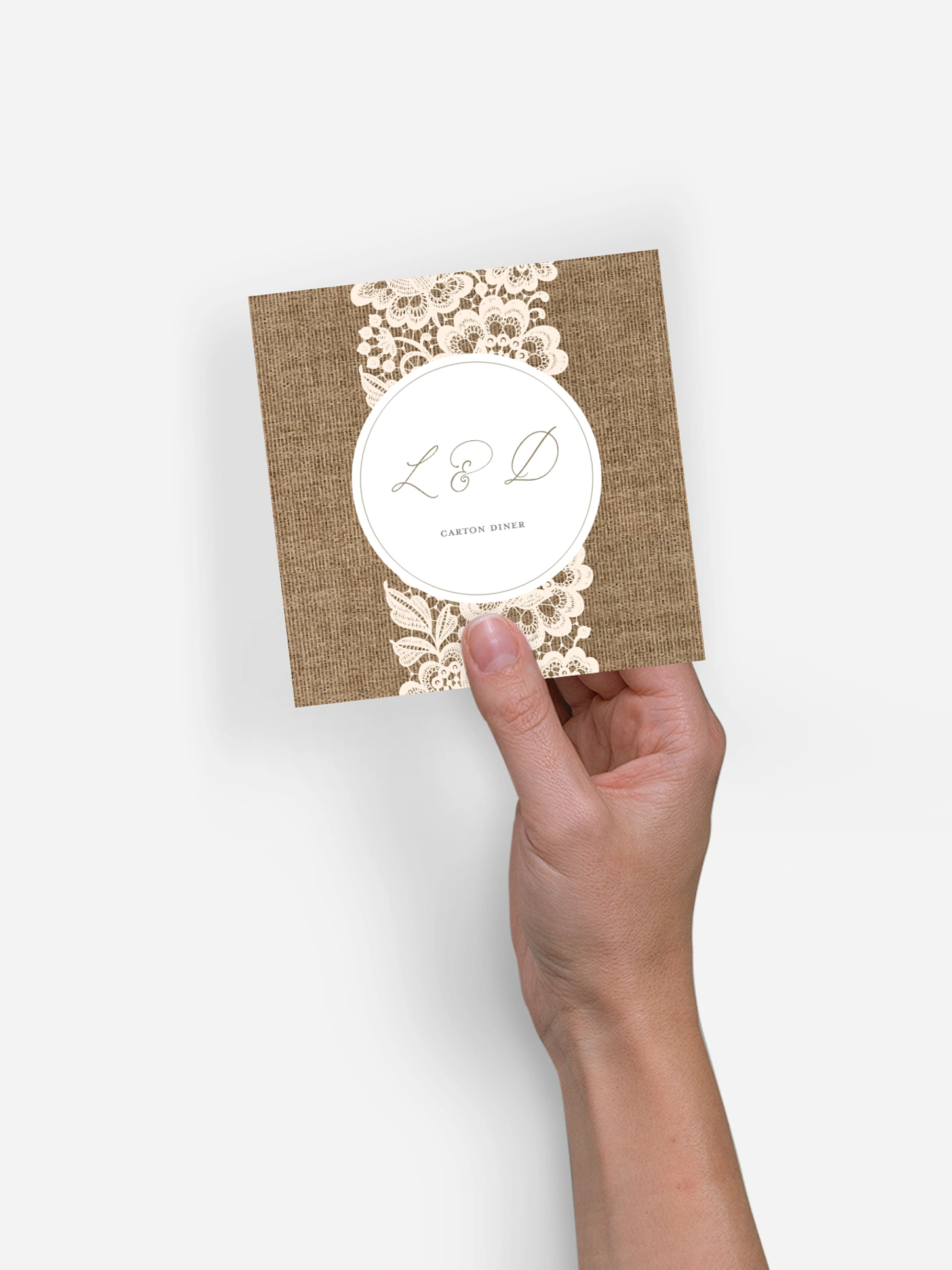Carton d'invitation Jute et dentelle