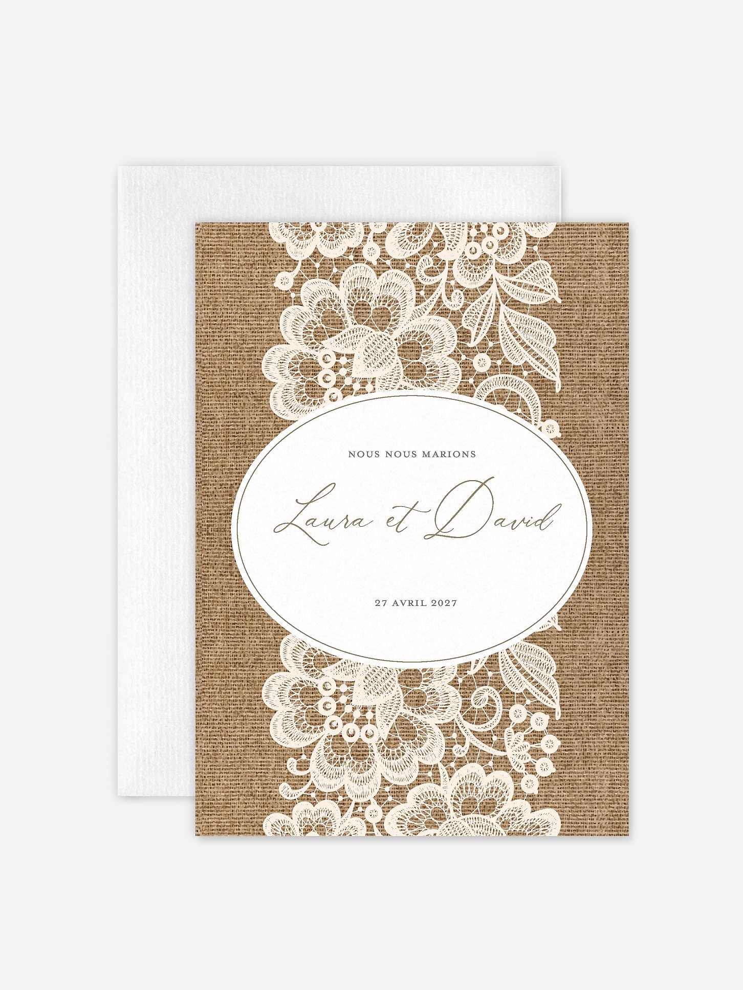Faire-part de mariage Jute et dentelle