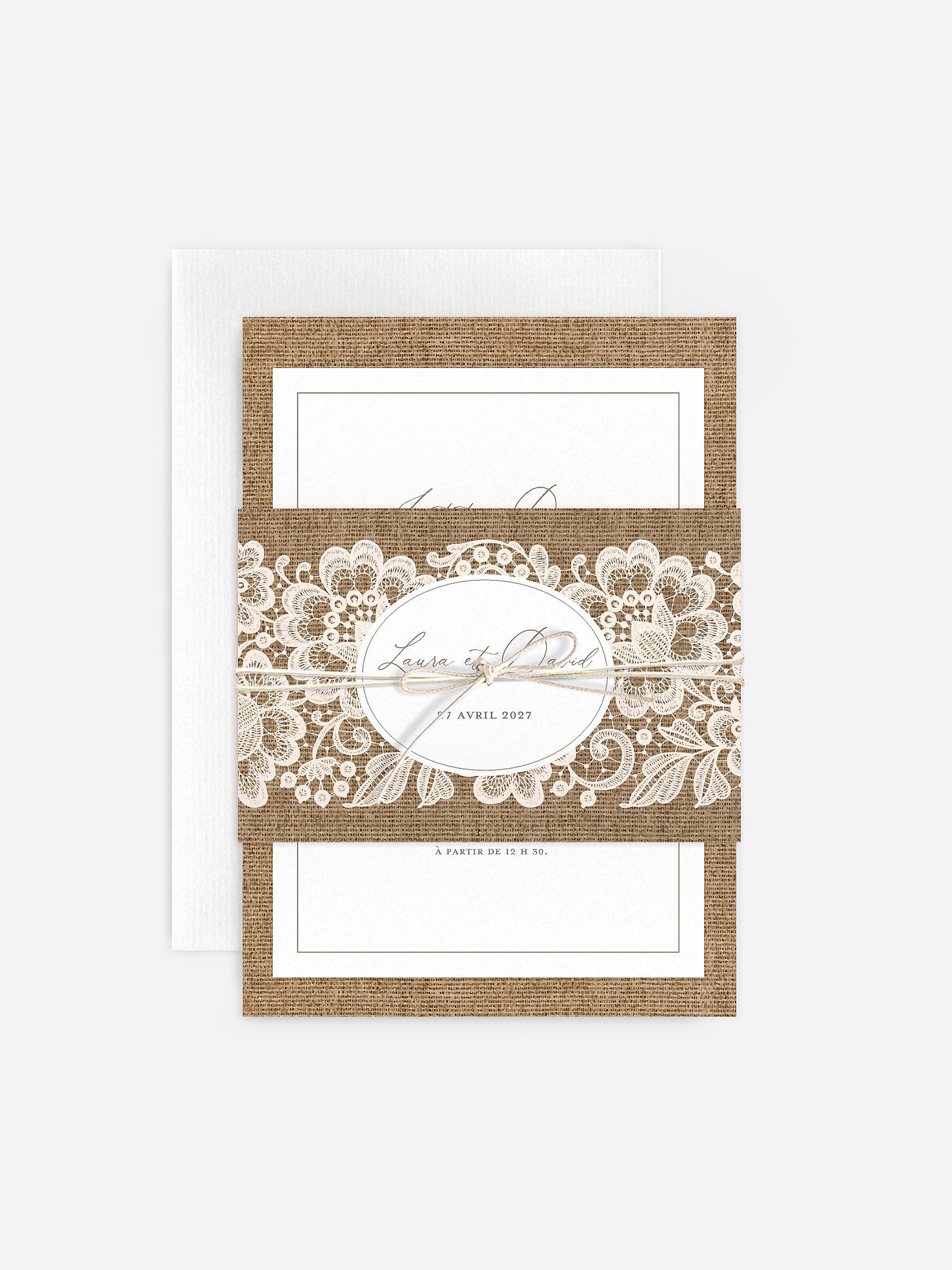 Faire-part de mariage Jute et dentelle
